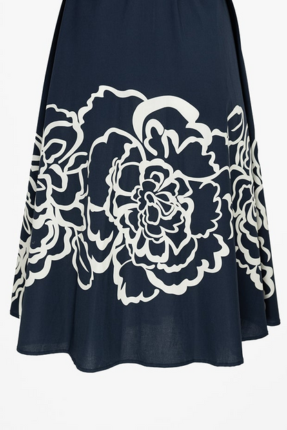 Дълга риза рокля в тъмносиньо с колан - Navy Bloom