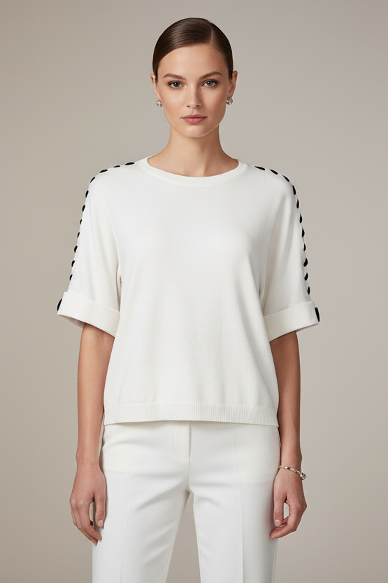Дамска блуза с къс ръкав - фино плетиво – Monochrome Line