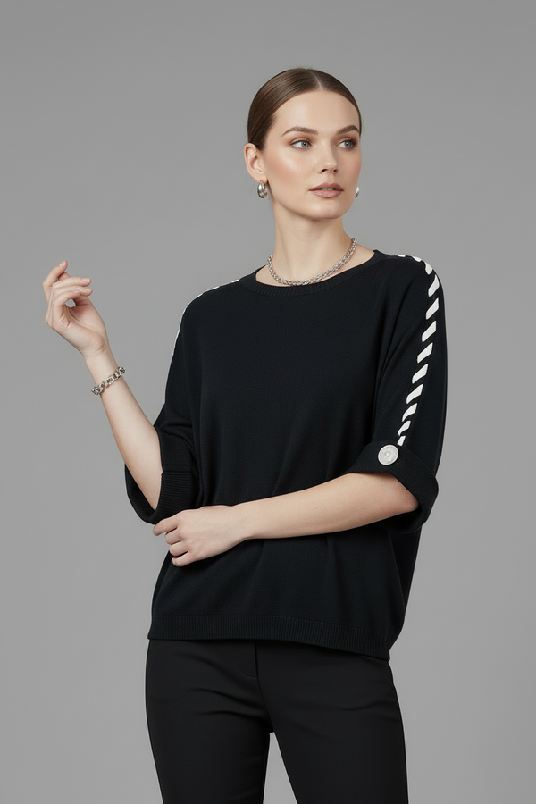 Дамска блуза с къс ръкав - фино плетиво – Noir Stitch