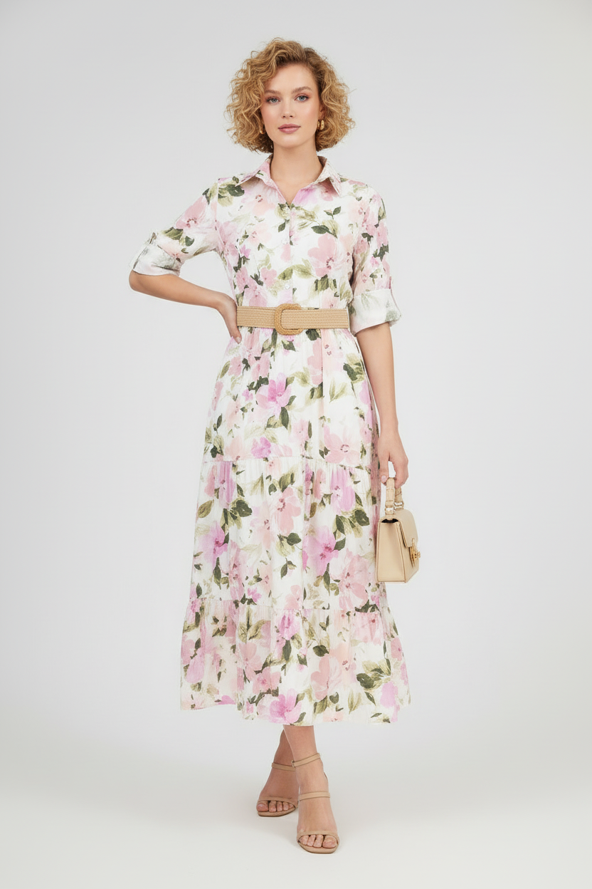 Дълга рокля тип риза с флорален принт - Blossom Garden