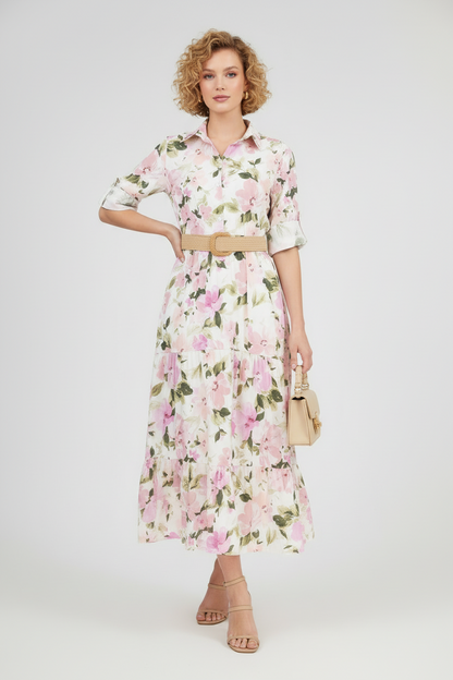 Дълга рокля тип риза с флорален принт - Blossom Garden