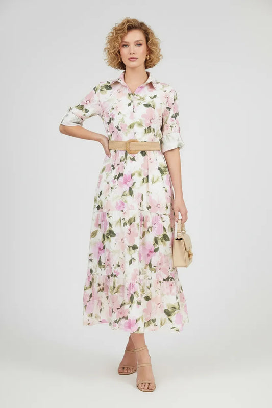 Дълга рокля тип риза с флорален принт - Blossom Garden