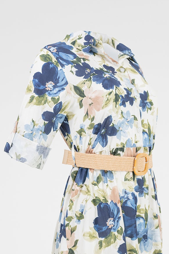 Дълга рокля тип риза с флорален принт - Blue Garden