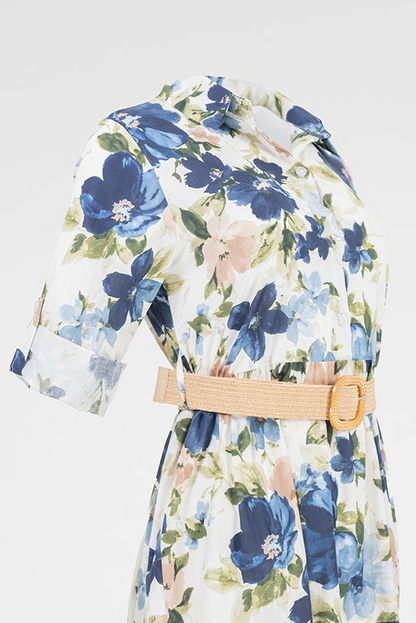 Дълга рокля тип риза с флорален принт - Blue Garden