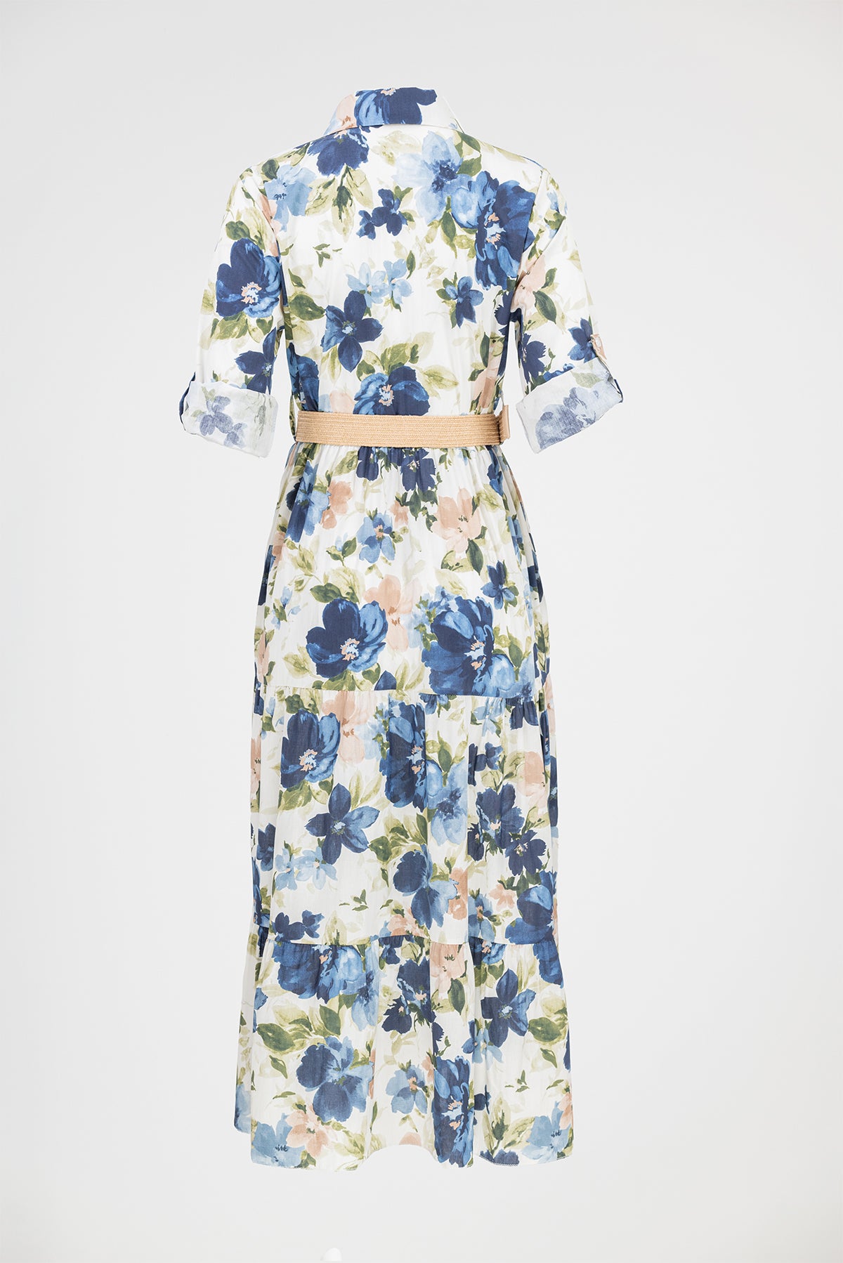Дълга рокля тип риза с флорален принт - Blue Garden