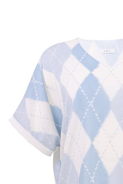 Дамска блуза от фино плетиво с къс ръкав -  Argyle Sky