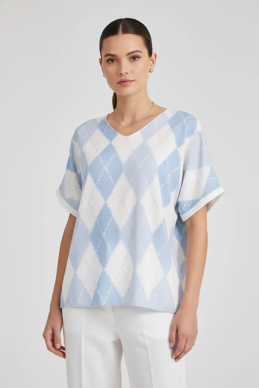 Дамска блуза от фино плетиво с къс ръкав -  Argyle Sky