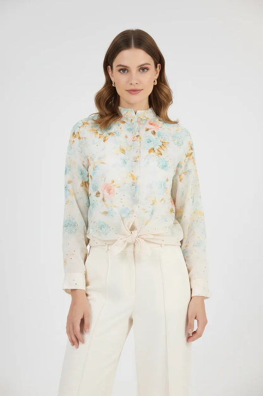 Дамска риза с пастелен флорален принт - Pastel Bloom