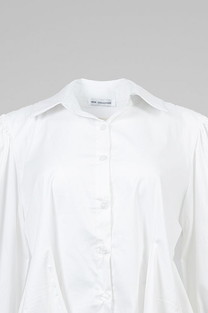 Дамска бяла риза с буфан ръкави - Silky White