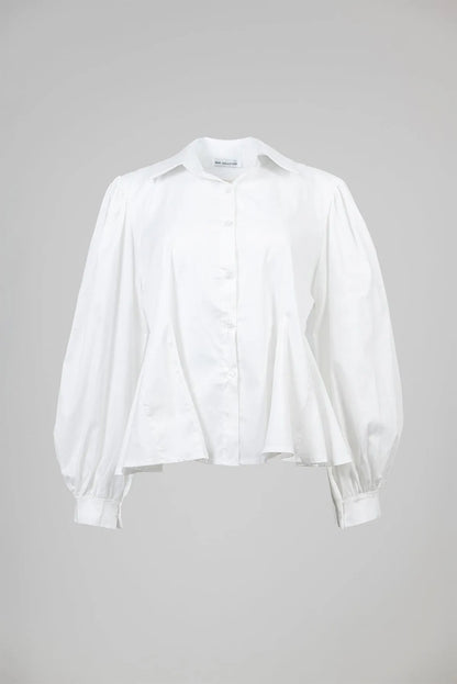 Дамска бяла риза с буфан ръкави - Silky White