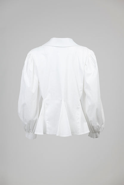 Дамска бяла риза с буфан ръкави - Silky White