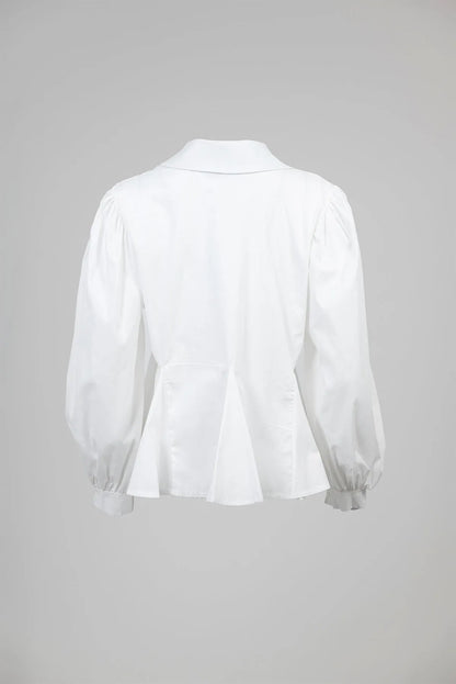 Дамска бяла риза с буфан ръкави - Silky White