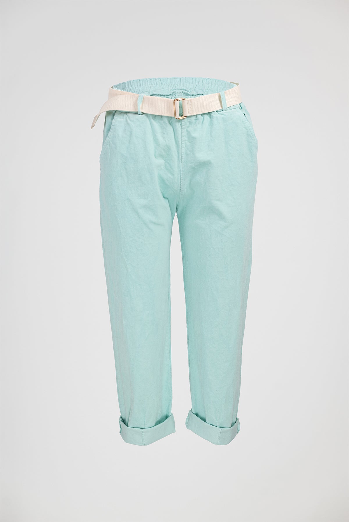 Дамски джинси в цвят мента с колан – Mint Breeze