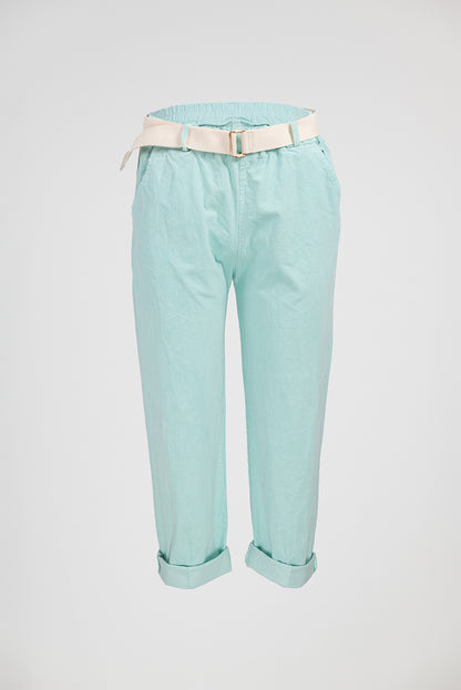 Дамски джинси в цвят мента с колан – Mint Breeze