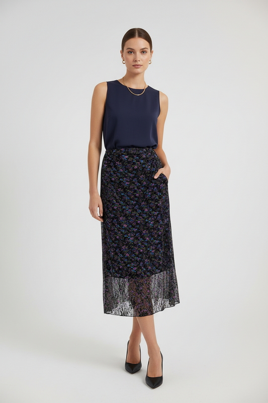 Тюлена миди пола с флорален принт - Midnight Flower
