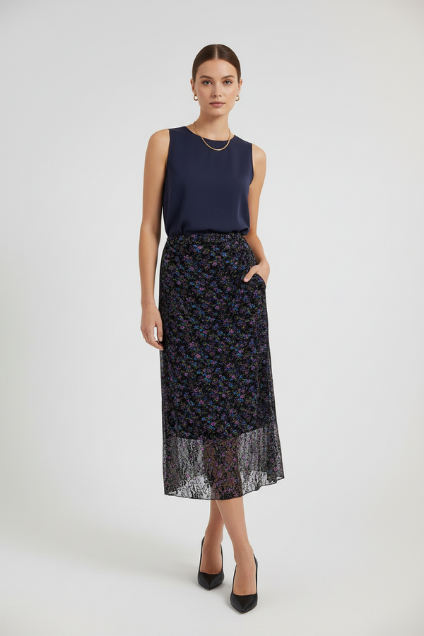 Тюлена миди пола с флорален принт - Midnight Flower