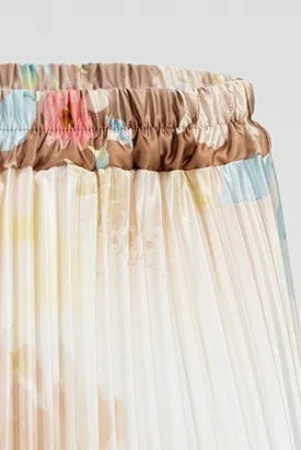 Дълга сатенена плисе пола с акварелен принт - Pastel Muse