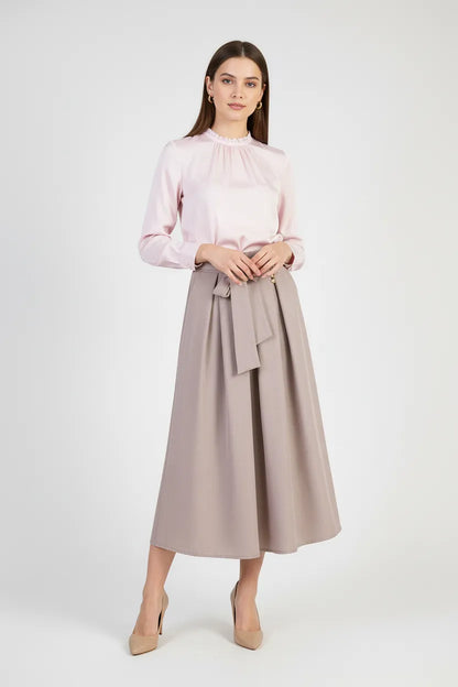 Дълга капучино пола с панделка - Cappuccino Ribbon