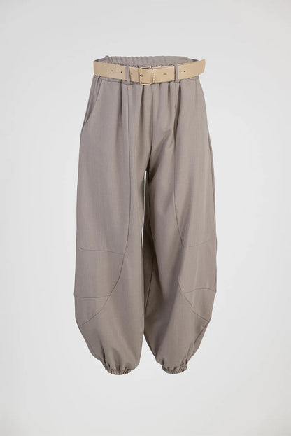 Дамски панталон тип харем с колан - Cappuccino Puff