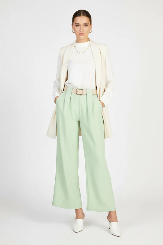 Дамски широк панталон - мента - Wide Leg