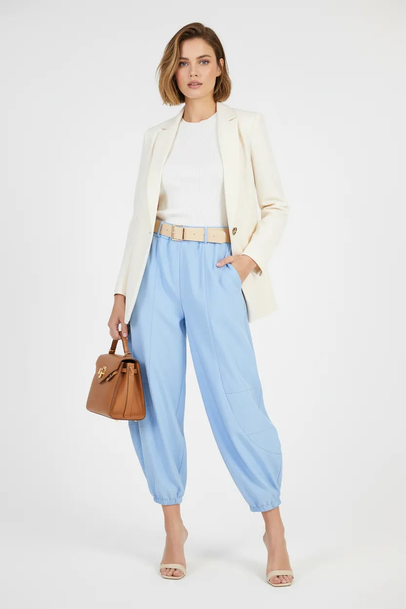 Дамски панталон тип харем с колан - Sky Puff