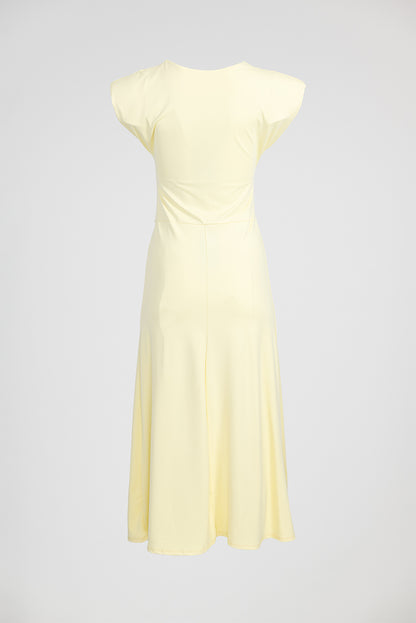 Дълга жълта рокля с драпирана талия и метален акцент - Sun Veil