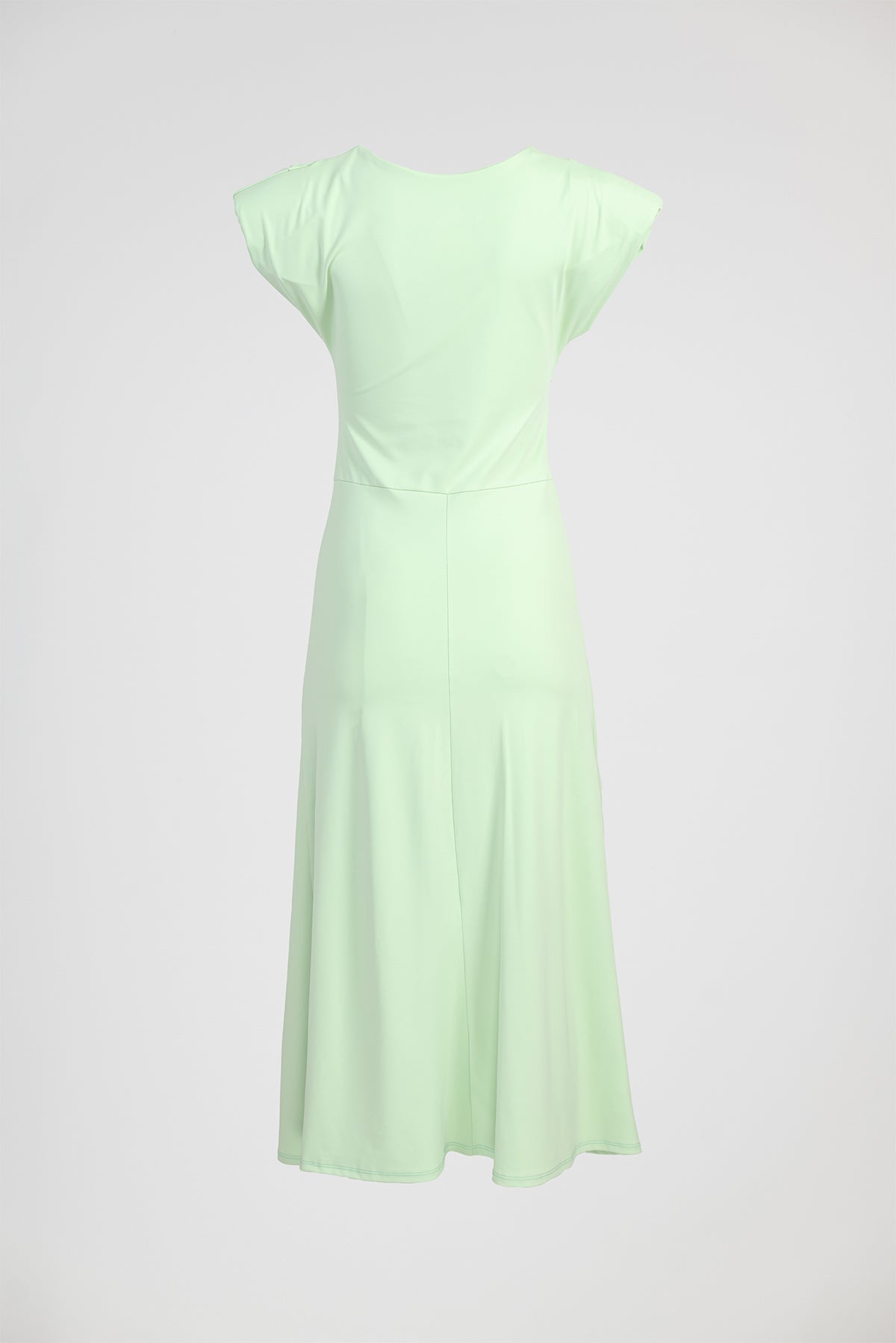 Дълга ментова рокля с драпирана талия и метален акцент - Mint Veil