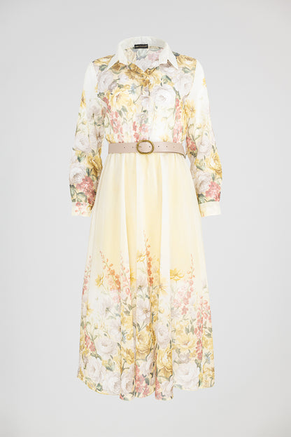 Дамска рокля от тенсел с флорален принт и колан - Flora Lumière