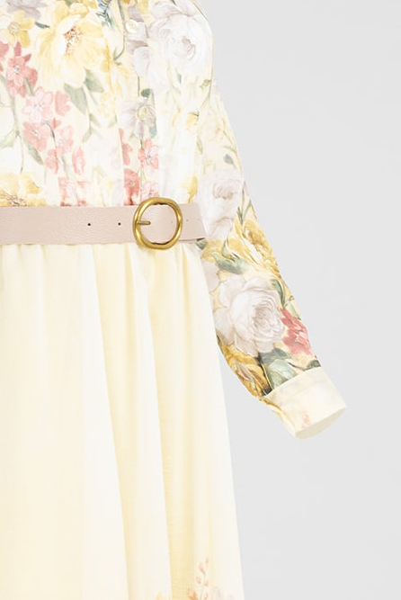 Дамска рокля от тенсел с флорален принт и колан - Flora Lumière