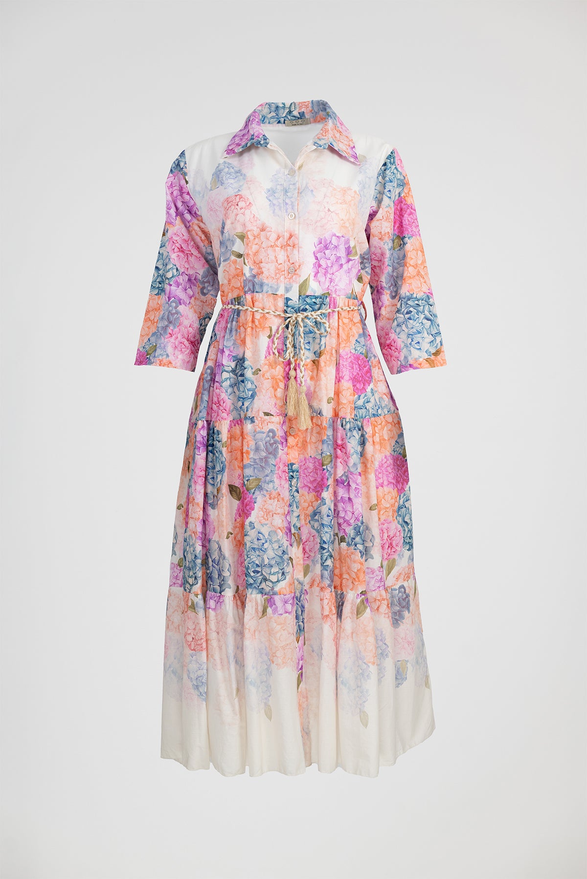 Дълга риза-рокля с флорален принт и колан Harmony