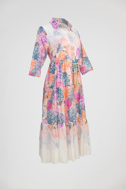 Дълга риза-рокля с флорален принт и колан Harmony