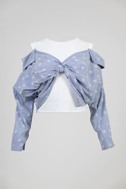 Къс топ с паднали рамене - Sky Stripe