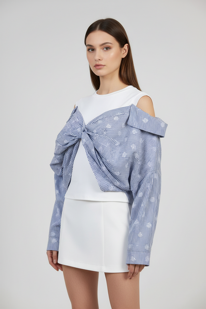 Къс топ с паднали рамене - Sky Stripe