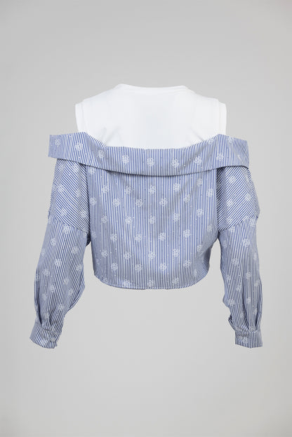 Къс топ с паднали рамене - Sky Stripe