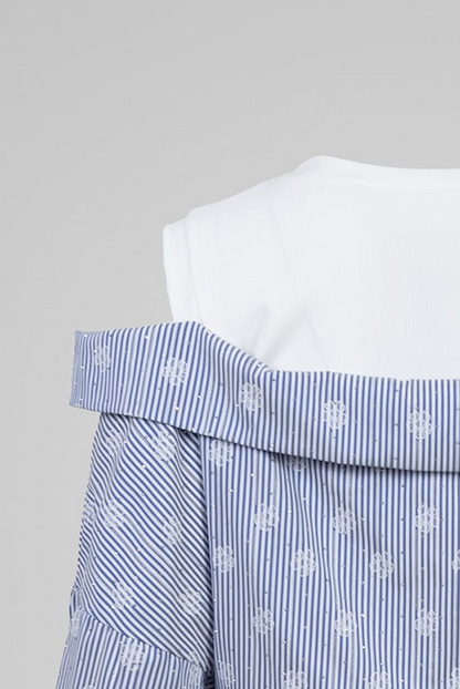 Къс топ с паднали рамене - Sky Stripe