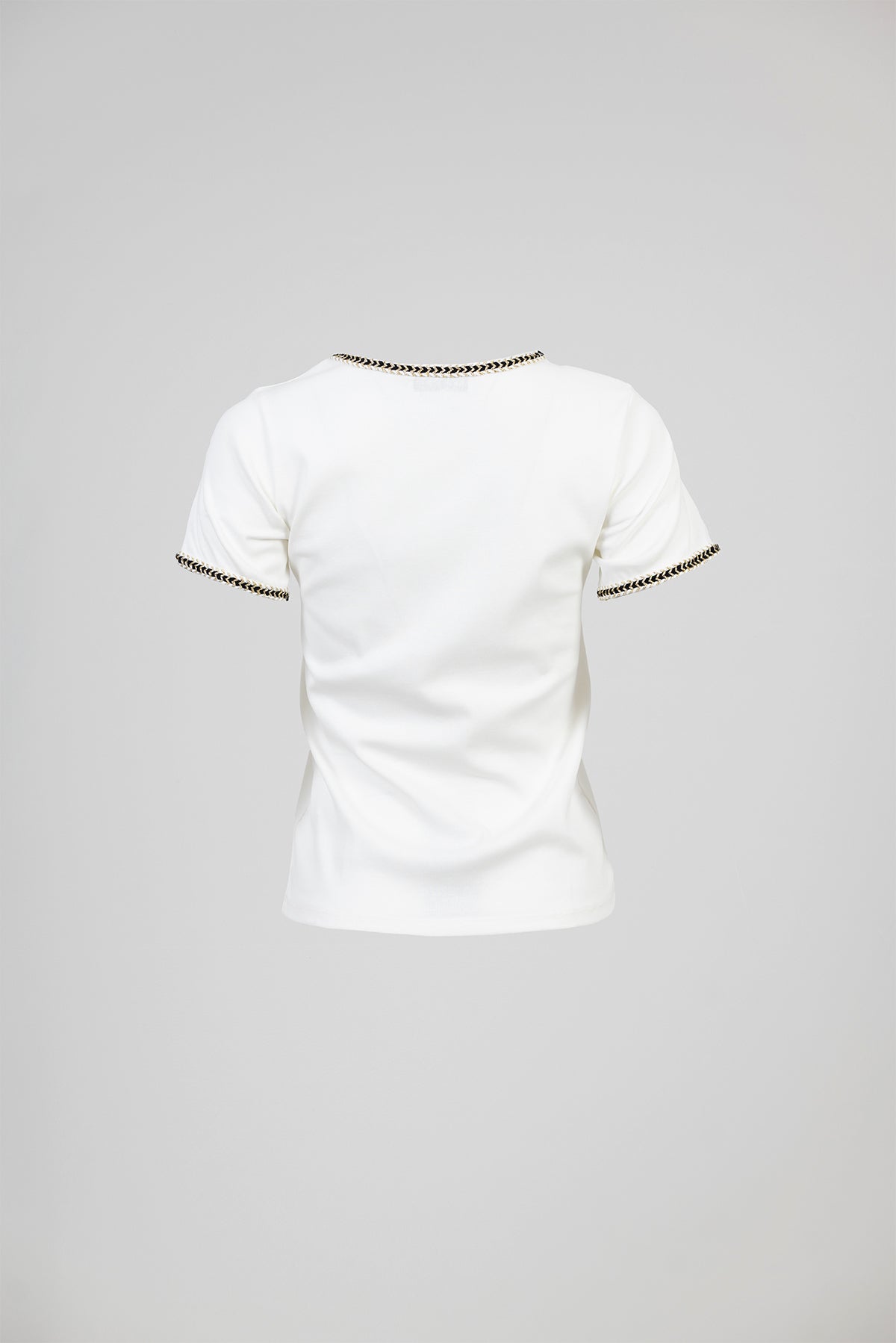 Дамска бяла тениска с декоративен кант - Gold Trim