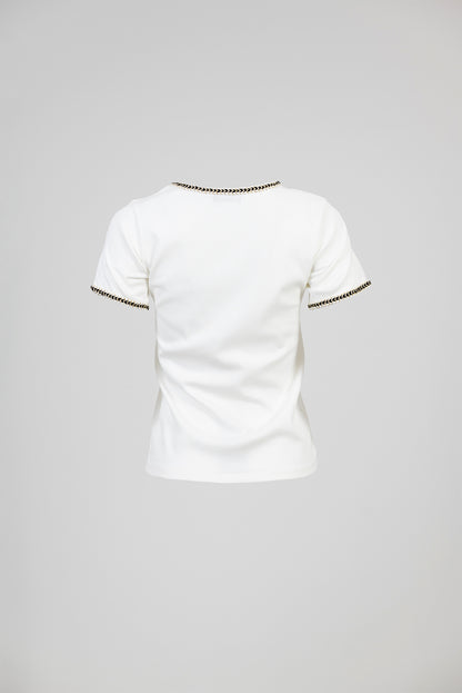 Дамска бяла тениска с декоративен кант - Gold Trim
