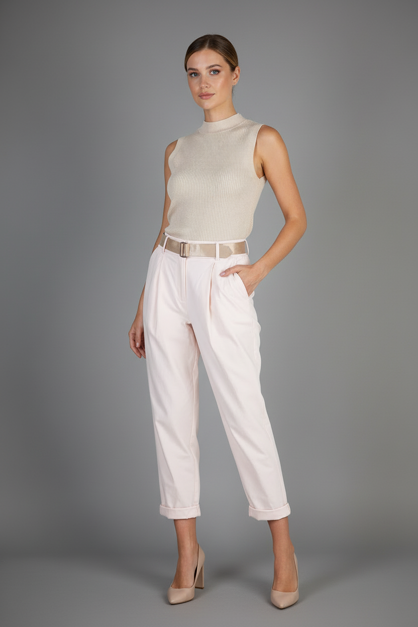 Дамски панталони с колан и еластична талия – Pink Breeze