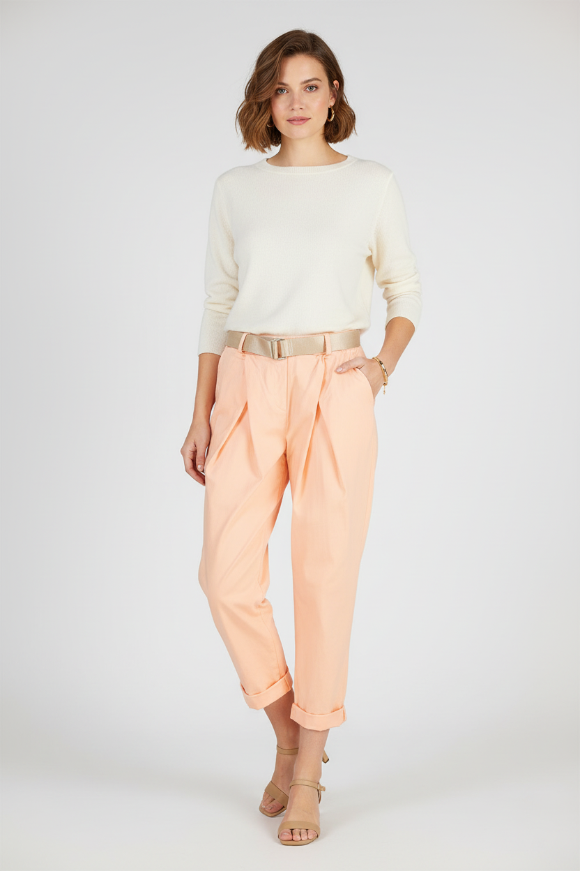 Дамски панталони с колан и еластична талия – Peach Breeze