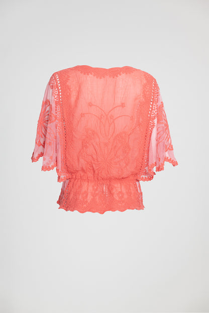 Дамска дантелена блуза с ластик в талията Coral Grace