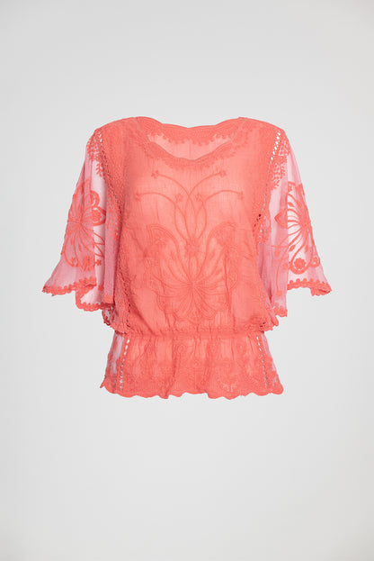 Дамска дантелена блуза с ластик в талията Coral Grace