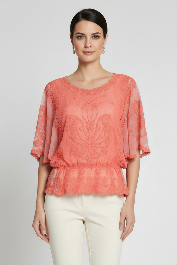 Дамска дантелена блуза с ластик в талията Coral Grace