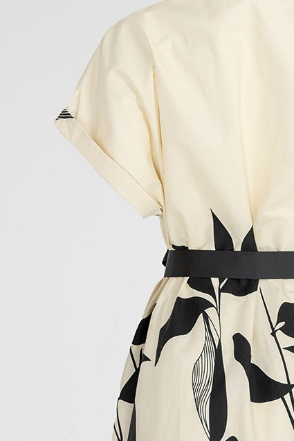 Памучна риза рокля с колан - Noir Bloom