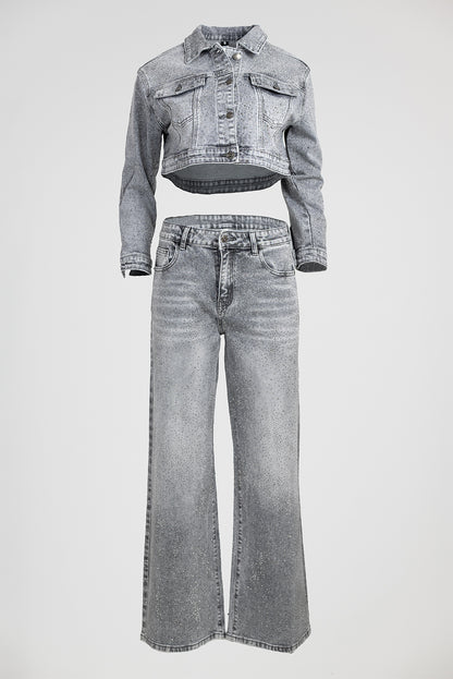 Дамски деним комплект с камъни Silver Spark