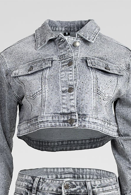 Дамски деним комплект с камъни Silver Spark