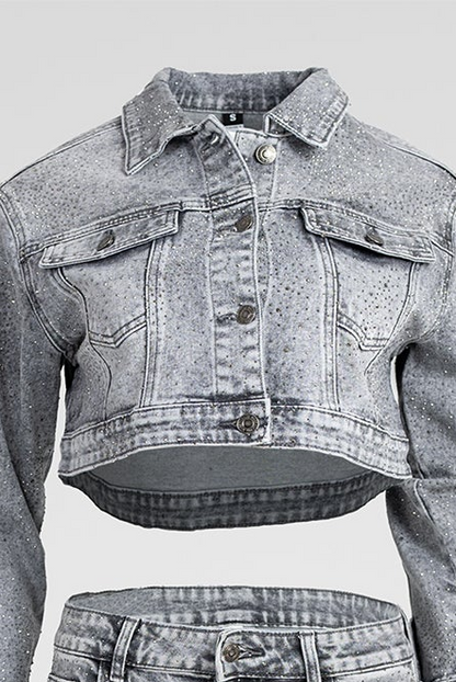 Дамски деним комплект с камъни Silver Spark