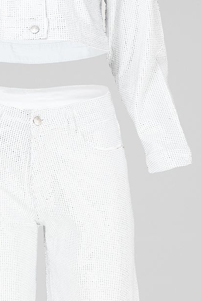 Дамски бял деним комплект с камъни - Crystal Snow