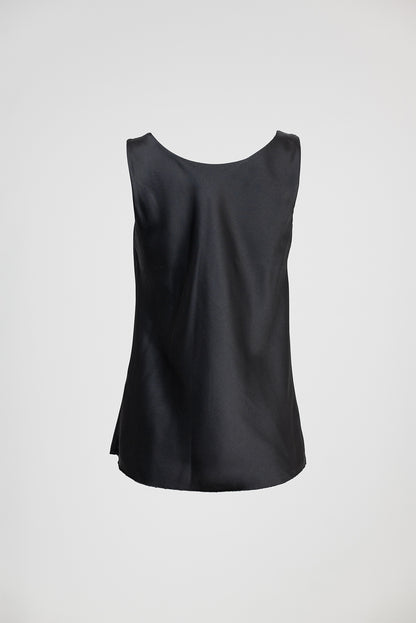 Черен сатенен топ с падащо деколте и изчистена линия - Midnight Silk