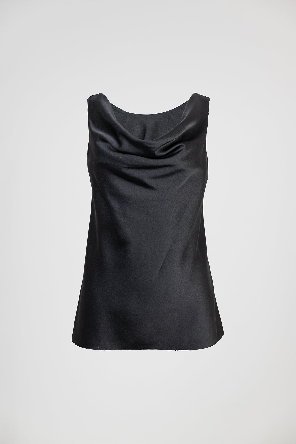 Черен сатенен топ с падащо деколте и изчистена линия - Midnight Silk