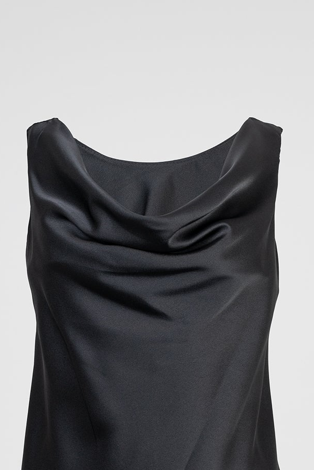 Черен сатенен топ с падащо деколте и изчистена линия - Midnight Silk